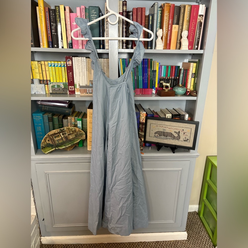 LAKE Pajamas Cotton Poplin Amelia Nightgown Dress Ruffle Cottagecore Sz Med Blue - Picture 4 of 5